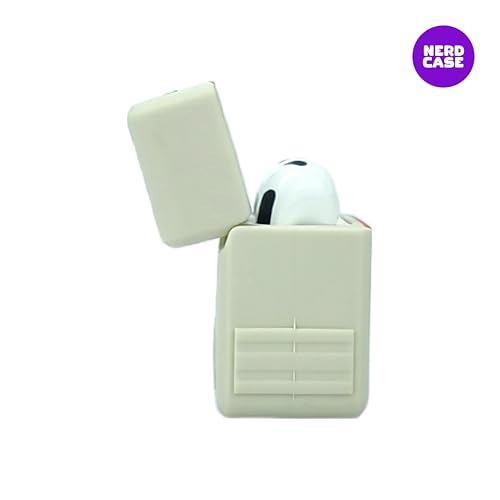 Capa Protetora Nerdcase Compatível com AirPods 4, Fita Cassete, Bege e Laranja