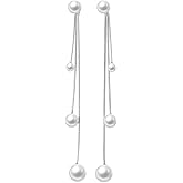 SLUYNZ Sterling Silver Pearls Dangle Earrings Chain for Women Teens Wedding Dangle Earrings Long Tassel