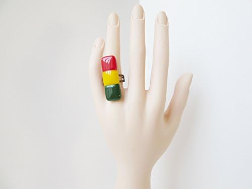 Adjustable Fused Glass Rasta and Reggae Lover Statement Ring