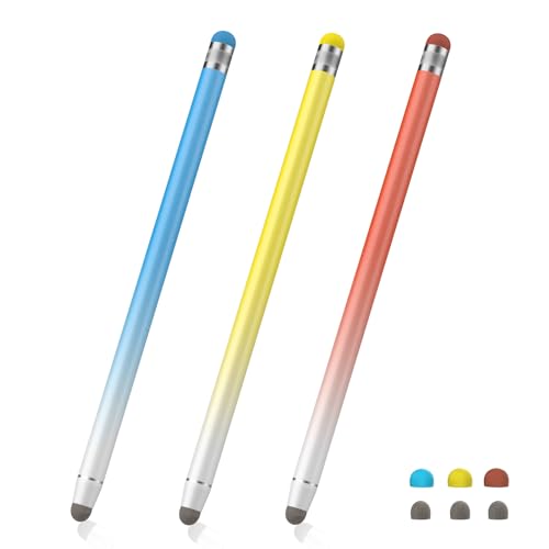 MoKo Stylus Pens for Touch Screens, 2-in-1 Universal Stylus Pen(3pcs) with 6 Extra Tips High Sensitivity&Accuracy, Compatible with iPad/iPhone/Samsung/Android/Tablet All Touchscreens, Blue/Yellow/Red