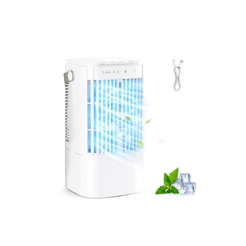 Portable Air Conditioner,1000ML Air Conditioning with Quiet Cool Mist, 7-Color Night Light, 120° Oscillation & Timer, for Bedroom, Car, Office
