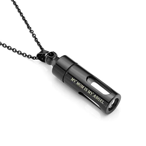 Personalized Master Free Engraving Custom Engraved Stainless Steel Openable Container Tube Urn Keepsake Cremation Memorial Pendant Necklace for Ashes+ Funnel Fill Kit+Gift Box