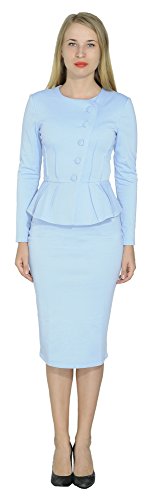 Marycrafts Women's Formal Office Business Shirt Jacket Skirt Suit 4 Sky Blue 2