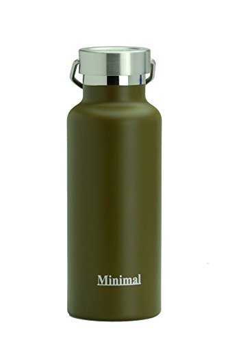 Minimal Stainless Steel Double Wall Insulated Water Flask Bottle - 17oz Brown - 18/8 Stainless Steel Double Wall Vacuum Insulated with Copper Coating. All Metal Construction & BPA Free