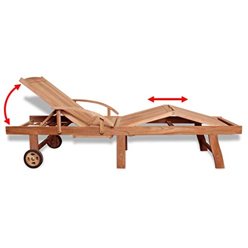 Sun Lounger Adjustable Reclining Wooden Sunlounger Solid Teak Wood Patio Sunbed Beach Chair Deck Chair Pool Sauna Furniture for Poolside,Patio,Garden Pool, Beach, Lawn - Thumbnail 4