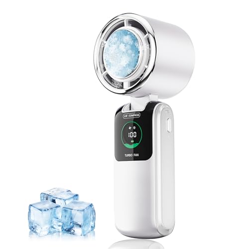Handheld Fan with Cooling Plate, Portable Fan with Ice Cooler, 3-Second Fast Cooling,Rechargeable 4000mAh, 4 Speeds, Handheld Hanging Neck Desktop, Essential for Summer Travel/Outdoor/Office