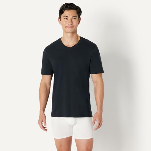 Hombre Cuello en V de manga corta de ajuste regular, Paquete de 6, Negro, M