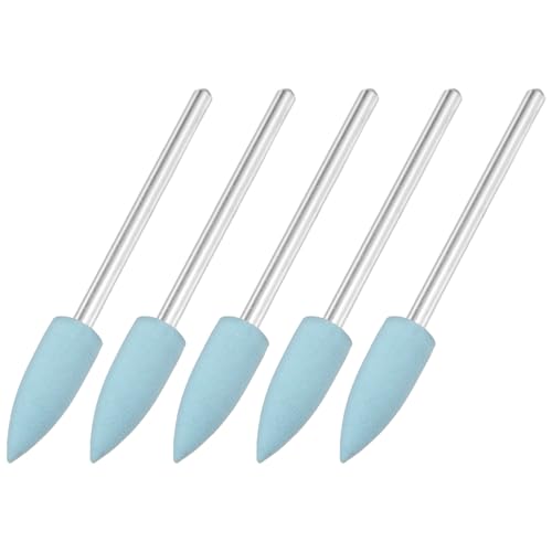 M METERXITY 5-Pack Polishing Bit Buffing Wheel, 0.23 Inch(6mm) Dia Silicone Pointed Polishing Kit Sanding Bits for Jewelry/Bone Products/Jade Carvings, Rotary Tool 600 Grits [Light Blue]