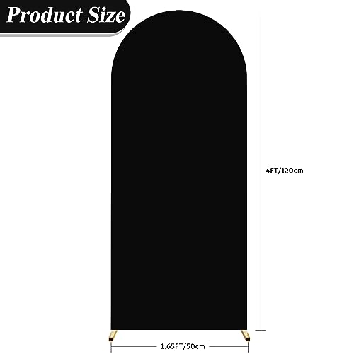 FOMCET 4FT ROUND TOP WEDDING ARCH – BLACK 2-SIDED SPANDEX FITTED FABRIC ARCH COVER FOR BIRTHDAY PARTY, BABY SHOWER, AND WEDDING STAND DECORATION