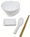 White Porcelain Ramen Bowl Set - Soup Bowl With Chopsticks, Sauce Dish, Hooked Spoon Set of 2