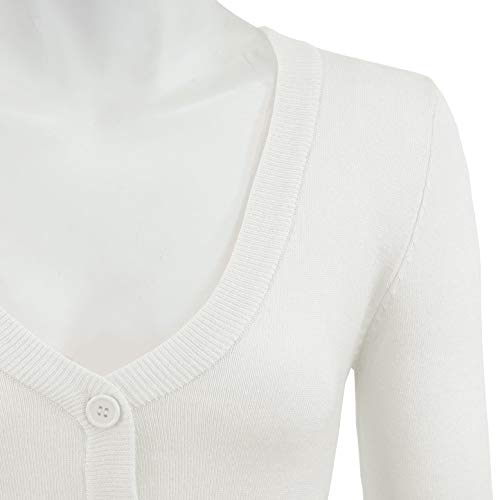 Women's Cropped 3/4 Sleeves Cardigan Sweater Vintage Inspired Pinup CO129-WHT-1X White - Thumbnail 2