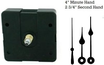Quartz Clock Mechanism Movement Kit with 4" Black Spade Hands for Dials up to 1/4" (11/16" Shaft for 1/4" dial)
