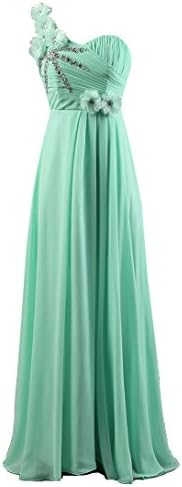 Kmformals Women's One Shoulder Beaded Chiffon Evening Dress Prom Dresses Size 14 Mint Green