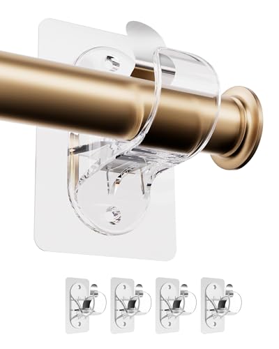 No Hole Curtain Hooks, Adhesive Curtain Hooks with Screws - Curtain Rod Bracket/Holder for Bathroom, Kitchen, Living Room, Bedroom (Transparent 4 Pieces)