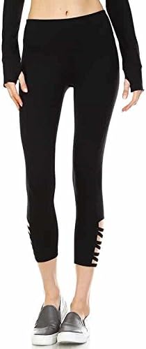 Mono B Women's Athletic Leggings with Criss Cross Cut Out at side Black Large