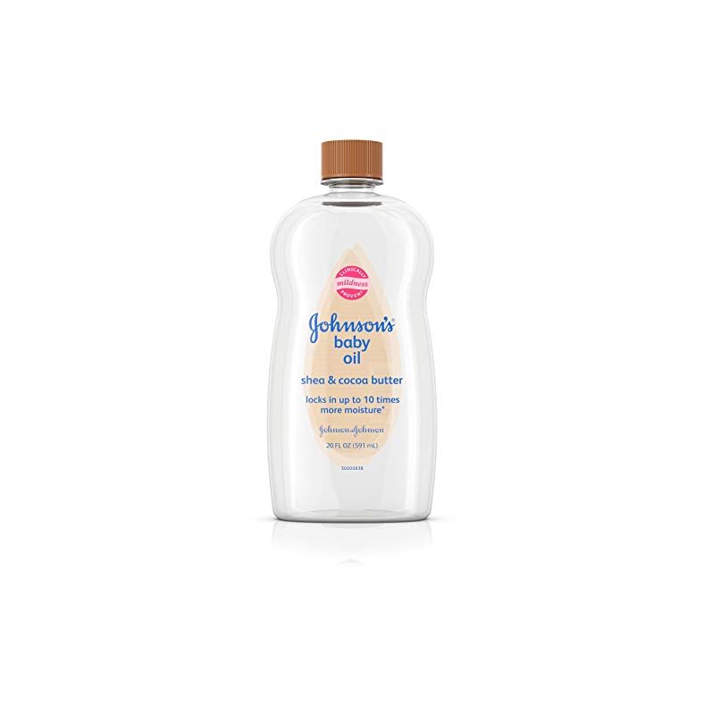 Johnson’s Baby Oil, Mineral Oil Enriched with Shea & Cocoa Butter to Prevent Moisture Loss, Hypoallergenic, 20 fl. oz