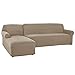 CHUN YI Stretch Sectional Couch Covers Soft L Shaped Sofa Slipcovers with Elastic Bottom, Jacquard Chaise Lounge Set for Living Room 2 Seat Sofa (Left Chaise,Sand)