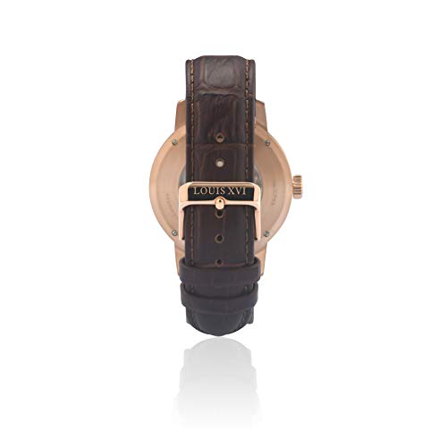 LOUIS-XVI-Herren-Armbanduhr-Le-Louvre-Rosegold-Blau-Automatik-Skeleton-Analog-echtes-Leder-Braun-973