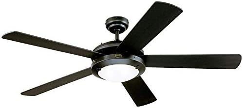 Comet 52-Inch Matte Black Indoor Ceiling Fan, Light Kit with Frosted Glass (Transitional 52-inch Matte Black)