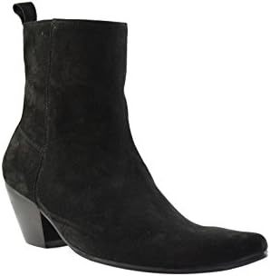 Paolo Vandini Black Suede Men's Winklepicker Beat Boots Pointed Cuban Heel