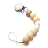 Modern Pacifier Clip for Baby - 100% BPA Free Silicone Beads (Natural) Binky Holder for Newborn - Infant Baby Shower Gift - Universal fit MAM - Philips Avent