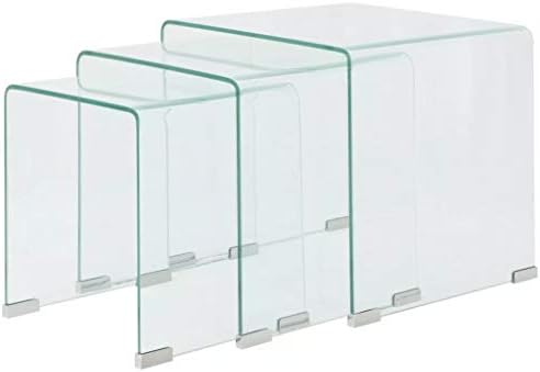Roderick Irving Coffee Table Three Piece Nesting Table Set Tempered Glass Clear End Tables Material: Tempered safety glass