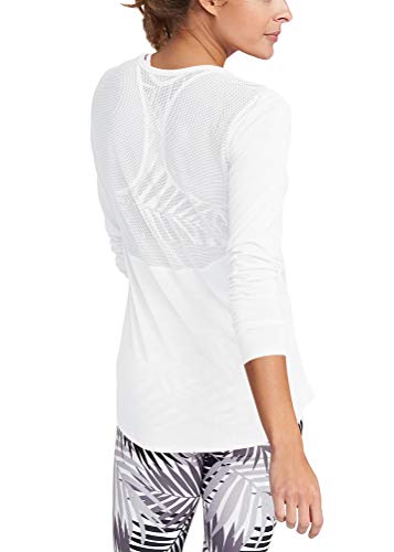 Mippo Womens Athletic Workout Clothes Yoga Tops Mesh Long Sleeve Running Shirts for Yoga Women Stretchy Gym Tank Tops Tee Activewear for Sports Juniors White M