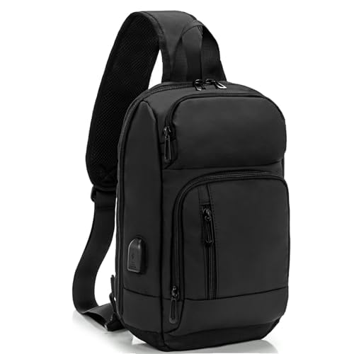 KINGSLONG Sling Backpack Sling Bags for Men, Waterproof Crossbody bags Chest Shoulder Bags with USB Charging Port for Sports Hiking Outdoor Cycling Office Traveling