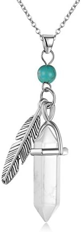 Gemstone Necklace,Isuri Hexagon Pen Pendant,Charming Natural Stone Bullet Stainless Steel Chain 18’ +2’ perfect gift choice (Orange)