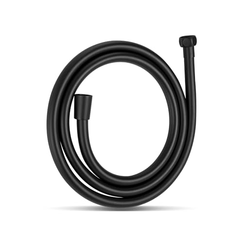 TERRIFI Shower Hose, 2.0m PVC Universal Smooth High-Pressure Shower Pipe with Washer, Replacement for Bath Taps, Matte Black