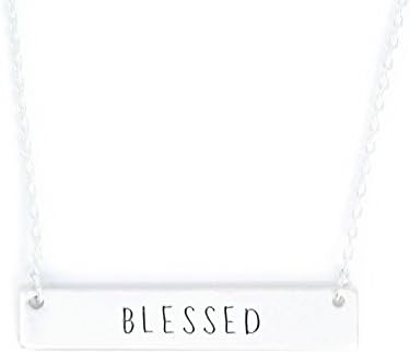 Inspirational Horizontal Engraved Bar Pendant Necklace Blessed