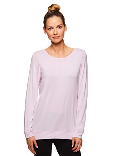 Gaiam Women's Long Sleeve Yoga & Workout T Shirt - Activewear Top w/Open Back Detail - Emma Winsome Orchid, Large