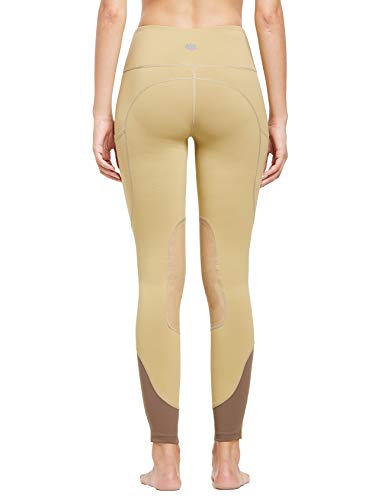 FitsT4 Women's Riding Tights Knee Patch Pull On Horse Riding Equestrian Schooling Tights Khaki M