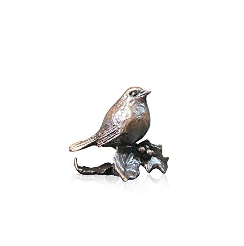 2075 Robin Butler and Peach Solid Bronze Miniature Sculpture Figure - 3 x 3 x 2.5 cm