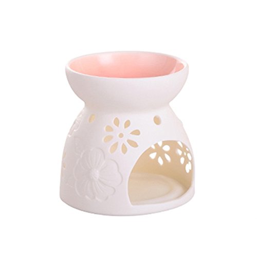 ToiM Vase Shaped Milk White Ceramic Hollowing Floral Aroma Lamp Candle Warmers Fragrance Warmer Oil Diffuser Essential Oil Lamp Aromatherapy Furnace Ceramic Incense Burner Wax Melt Warme (Red)