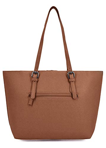 David Jones - Women's Large Handbag - Tote Bag Shopper PU Leather - Shoulder Bag Work Shopping Large Capacity Leather - Long Handle Shopping Bag - School Student Fashion - Camel Brown