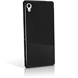 iGadgitz Solid Black Glossy TPU Gel Skin Case Cover for Sony Xperia M4 Aqua E2303 (2015) + Screen Protector