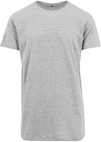Herren Shaped Long Tee – Langes T Shirt aus Baumwolle mit abgerundetem Saum im Streetwear Style für Alltag Freizeit und Casual Outfits,Heather Grey,5XL