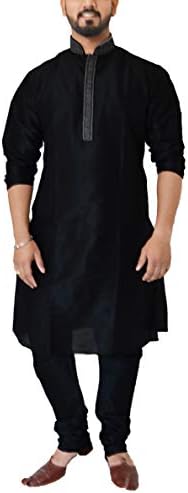 inTrend Men's Dupion-Silk Black Kurta Pyjama Set