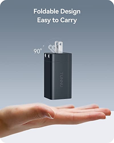USB C Fast Wall Charger: TUNNU 3-Port 65W GaN Charging Block Power Adapter - Foldable Plug - for MacBook Pro/Air iPad Pro Galaxy S20/S10 Dell XPS 13, Note 20/10+ iPhone 13/Pro Pixel and More
