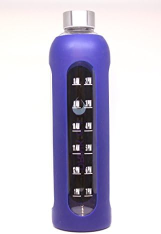 32 Oz Glass Water Bottle Time Marked Reusable Eco Friendly with Silicone Sleeve: BPA Free. Paleo, Whole 30 and Vegan Recommended