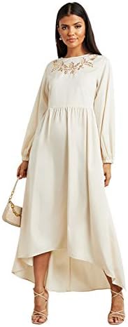 Styli Embroidered Yoke Detail High-Low Hem A-Line Maxi Dress Cream S price  in Saudi Arabia | Amazon Saudi Arabia | kanbkam