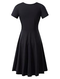 HUHOT Vestido de dama de manga corta y cuello redondo para verano, casual, acampanado