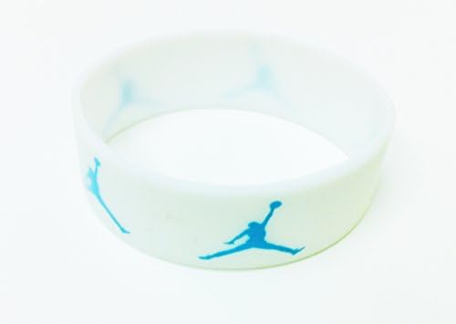 Jordan Slim Wristband Logo Sport Silicone Bracelet (WHITE w/ BLUE LOGO)