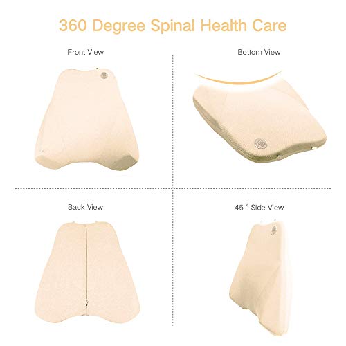 QBUC Car Back Support, Car Lumbar Pillow for Back/Spine/Coccyx Pain Relief, Memory Foam Lumbar Support Pillow - Comfort Back Cushion for Car seat, Office Chairs, Travel and Home (Beige)