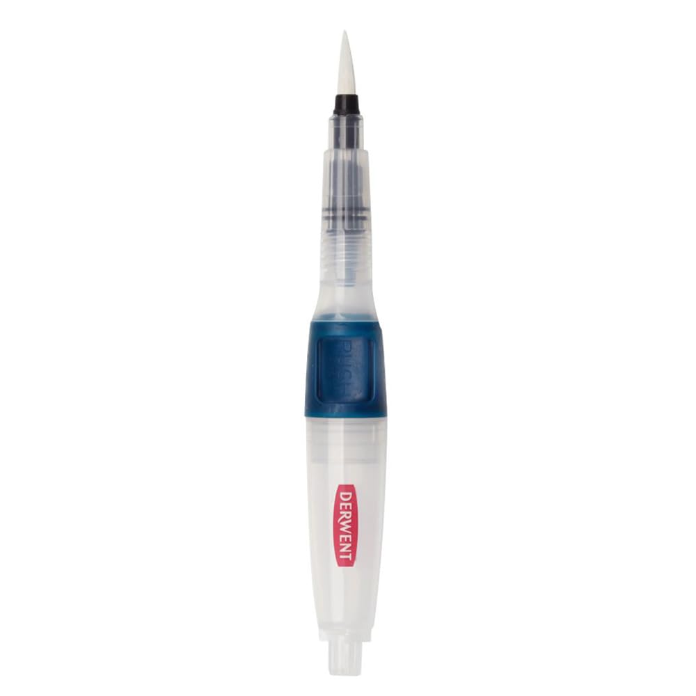 Derwent Push Button Waterbrush 4mm Large Tip, Premium watercolour brush for use with watercolour pencils, paints and blocks, leak proof, professional quality, 2305822