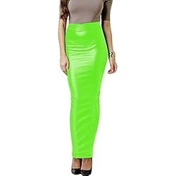 Women Bodycon Long Skirt Black High Waist Pu