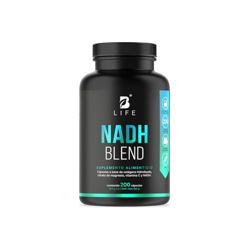 B Life NADH 200 Cápsulas | 200 Días de Consumo | 6 Veces Más Producto vs Otros | Nicotinamida Potenciada con Magnesio y Colágeno | Antioxidante NAD Blend.