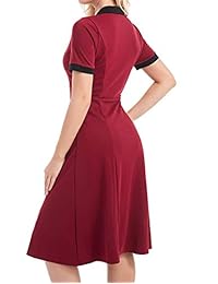 MAVIS LAVEN Vestido de botones con cuello en contraste y manga corta para mujer con bolsillos