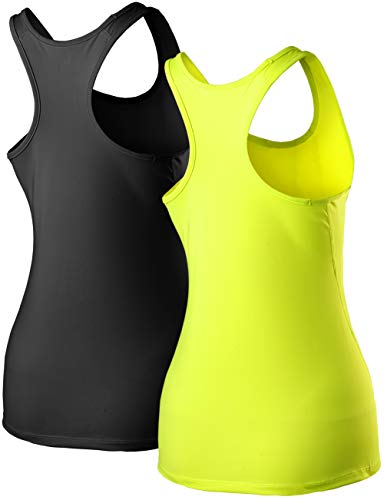 Fastorm Women's 2 Pack Running Tank Tops for Women Active Racerback Dry Fit Tank Top Black-NGreen-L